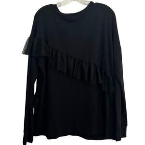Pleione Women’s Black Ruffled Long Sleeve Blouse Top Size XL flowy